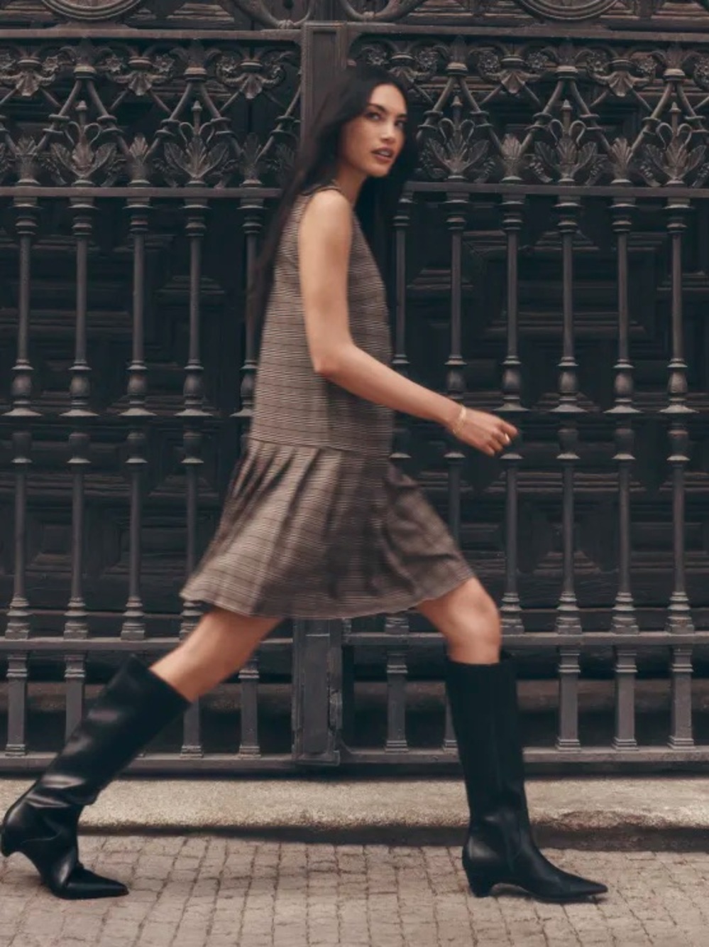 LOFT Brown Plaid Sleeveless Drop-Waist Mini Dress